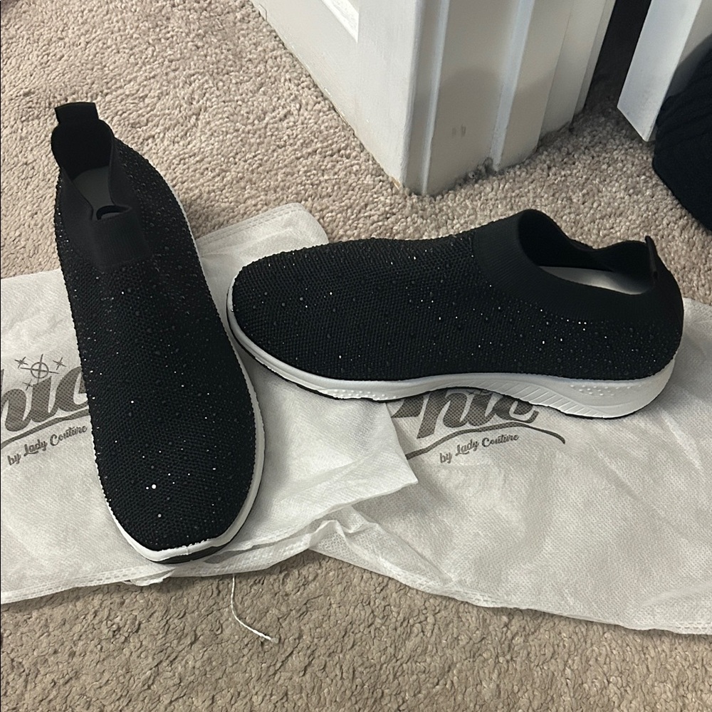 Black Rhinestone Slip-On Sneakers
